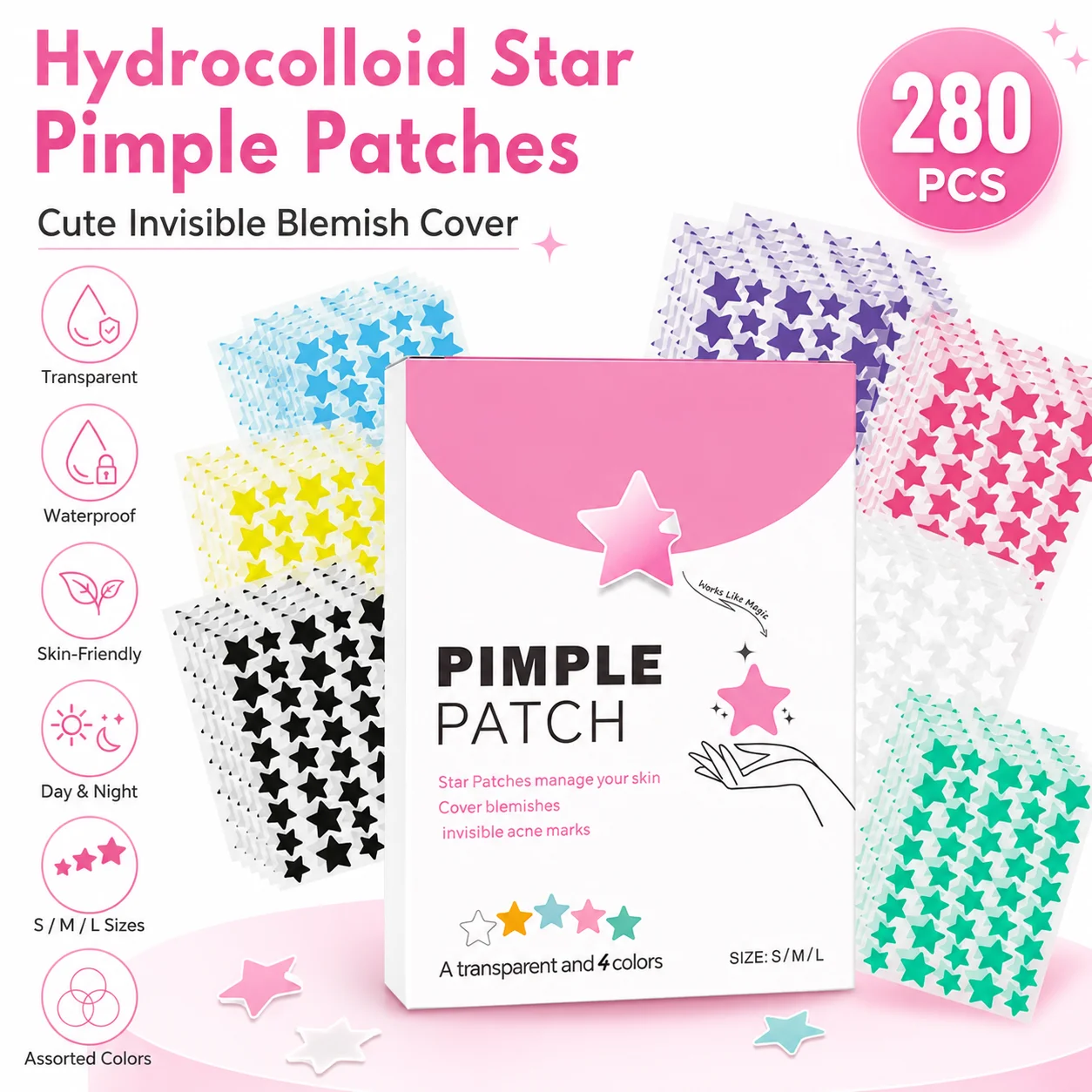280pcs Star Pimple Patches For Face Hydrocolloid, Absorbing Cover, Tea Tree, Hydrocolloid Acne Patch, Cute Star Pimple Patch