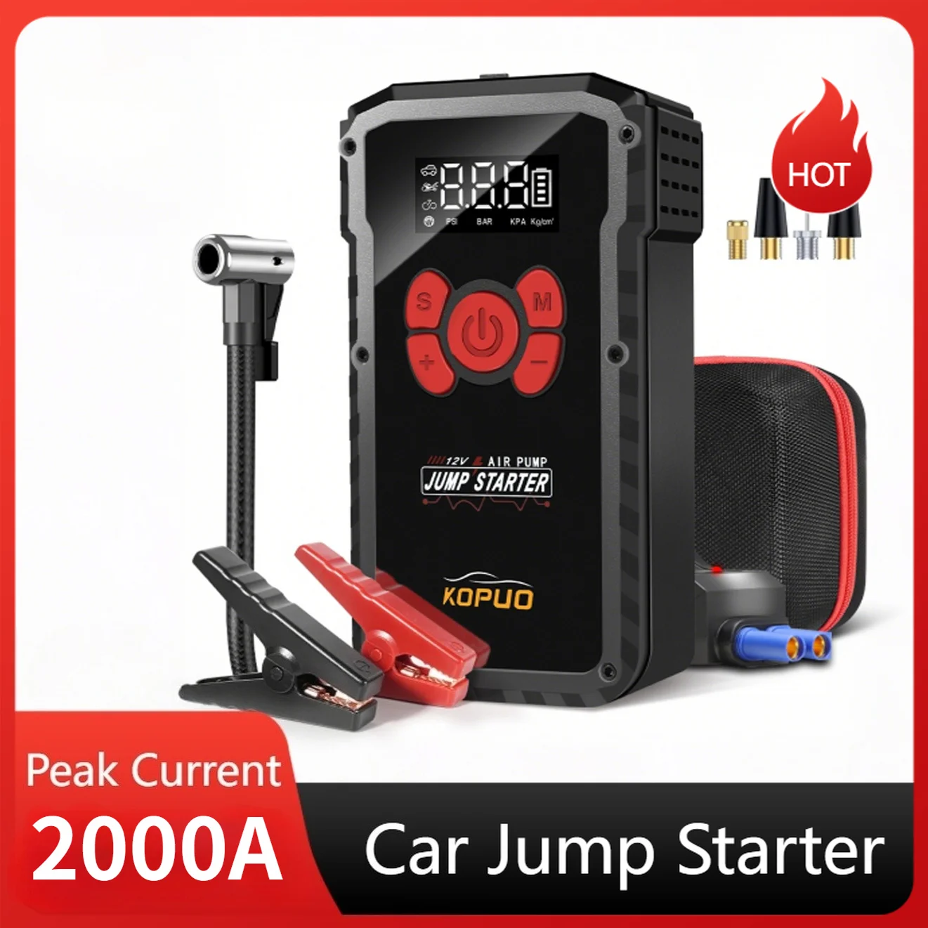 

2000A Jump Starter Power Bank with 150PSI Air Pump 12V Portable Emergency Booster for 10.0L Gas/8.0L Diesel Engines