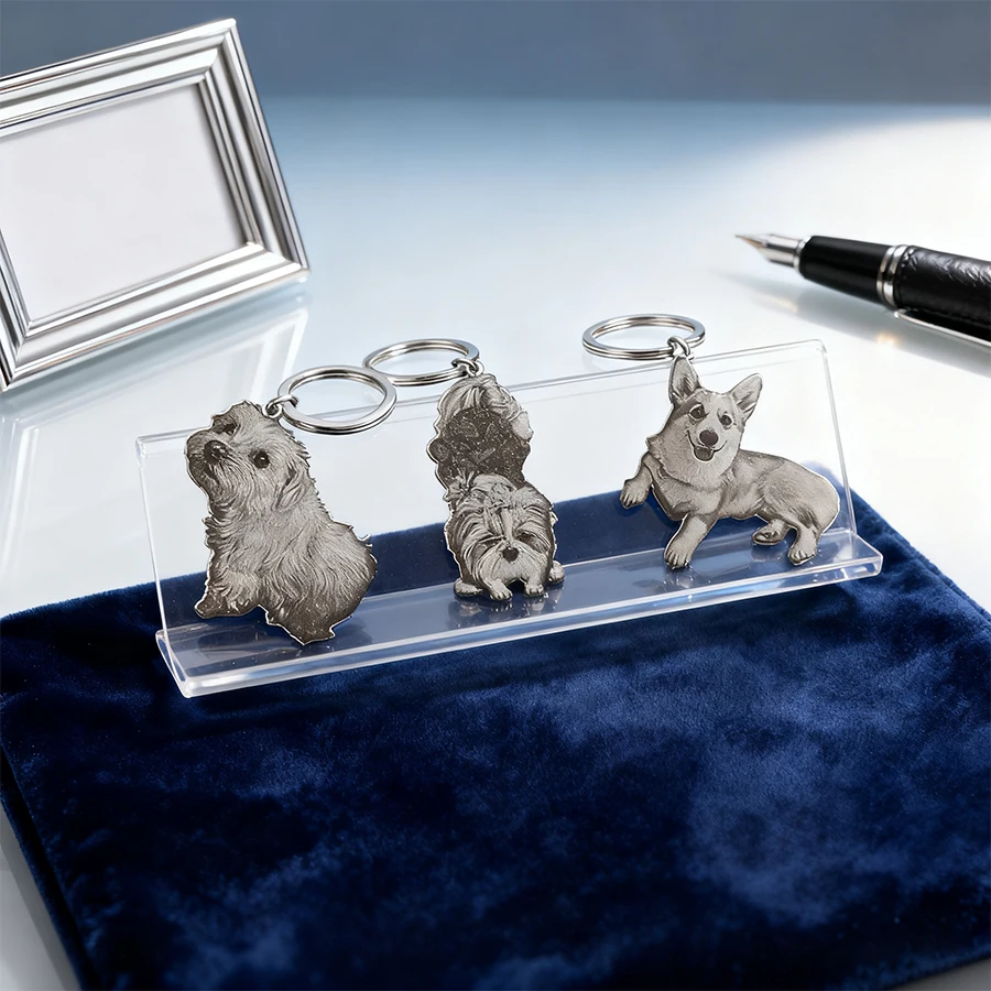 

Cute Pet Photo Customized Dog Cat Keychain Stainless Steel Animal Portrait Picture Personalized Key Ring Items Memory Gift