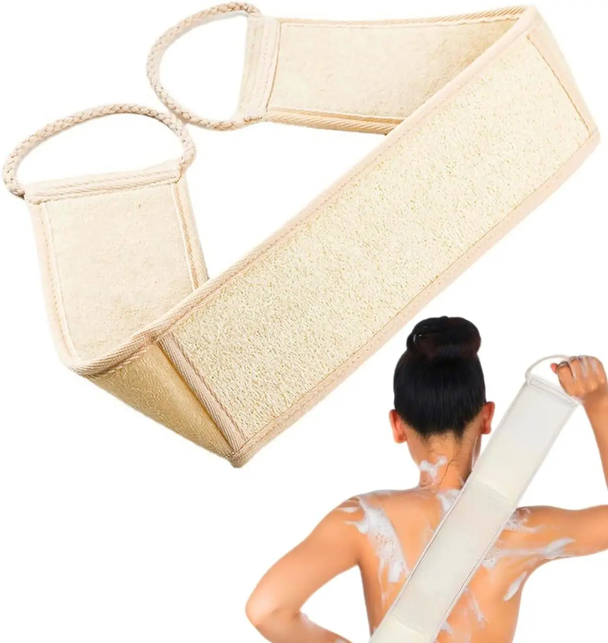 Natural Luffa Bath Sponge Strip - Extra Long Back Scrubber, Exfoliating Brush, Mud-Removing Tool, Pull Back Strap, Eco-Friendly,