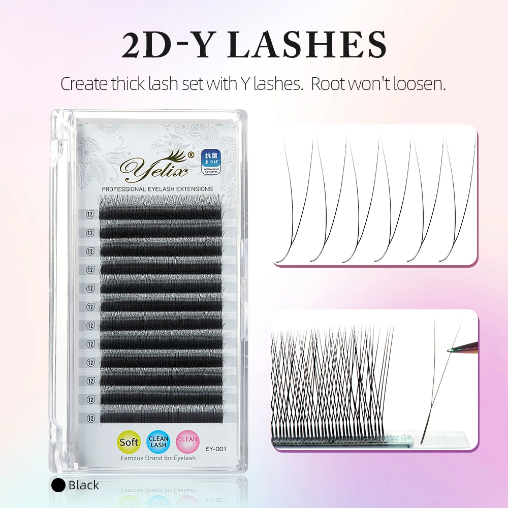 Yelix 2D Y Shape Eyelashes Extension Hand Woven Premium Natural Single Tip Lashes Supplies Makeup Mesh Net Cross Lash