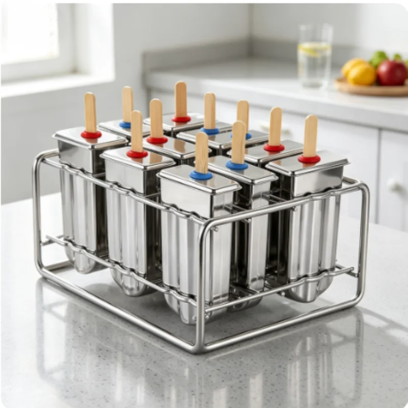 Formas de picolé de aço inoxidável com 10 cavidades, conjunto de moldes reutilizáveis para fazer picolés caseiros.