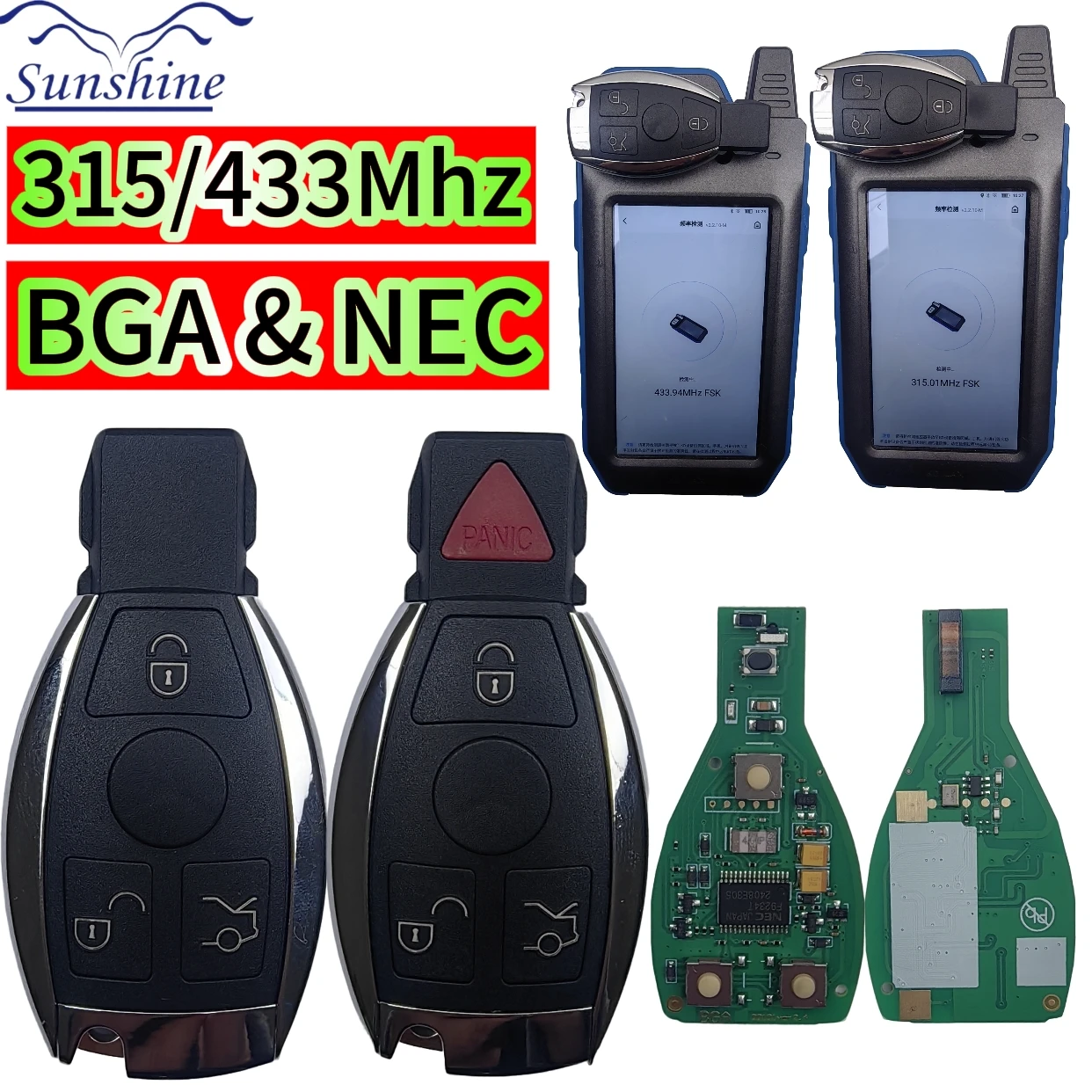 Sushine 315/433MHz For NEC Chip BGA Style FBS3 System Car Remote Key Support  For Mercedes Benz A C E S GLA GLC GLK W203-W222