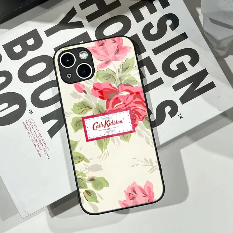 Women Fashion C-cath Kidston Phone Case 2023 For IPhone 15 14 Pro 13 11 12 XR XS MAX 7/8 X Plus 13 Black Glass Covers