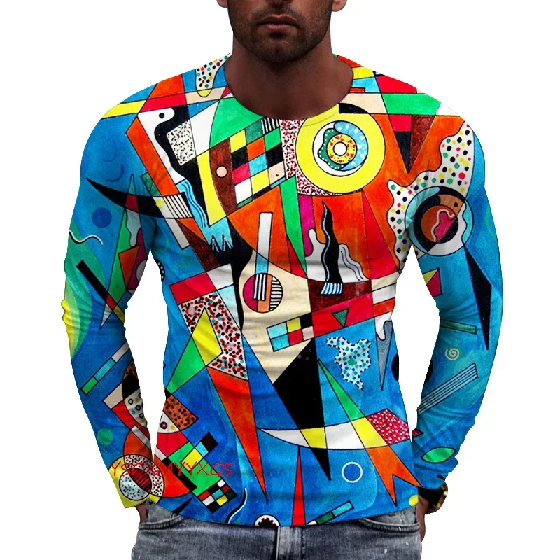 

3D printed men's and women's T-shirts, abstract art, street hip-hop, round neck, long sleeved, casual fashion, top clothing