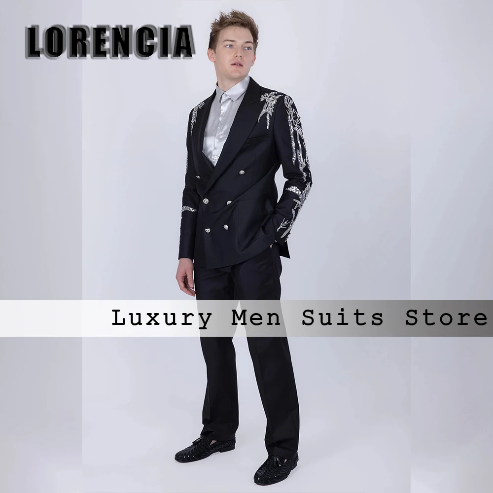 

Sparkly Sequin Applique Men Suit 2 Pieces Wedding Groom Outfits with Pockets Customized Formal Blazer Pants trajes para hombre
