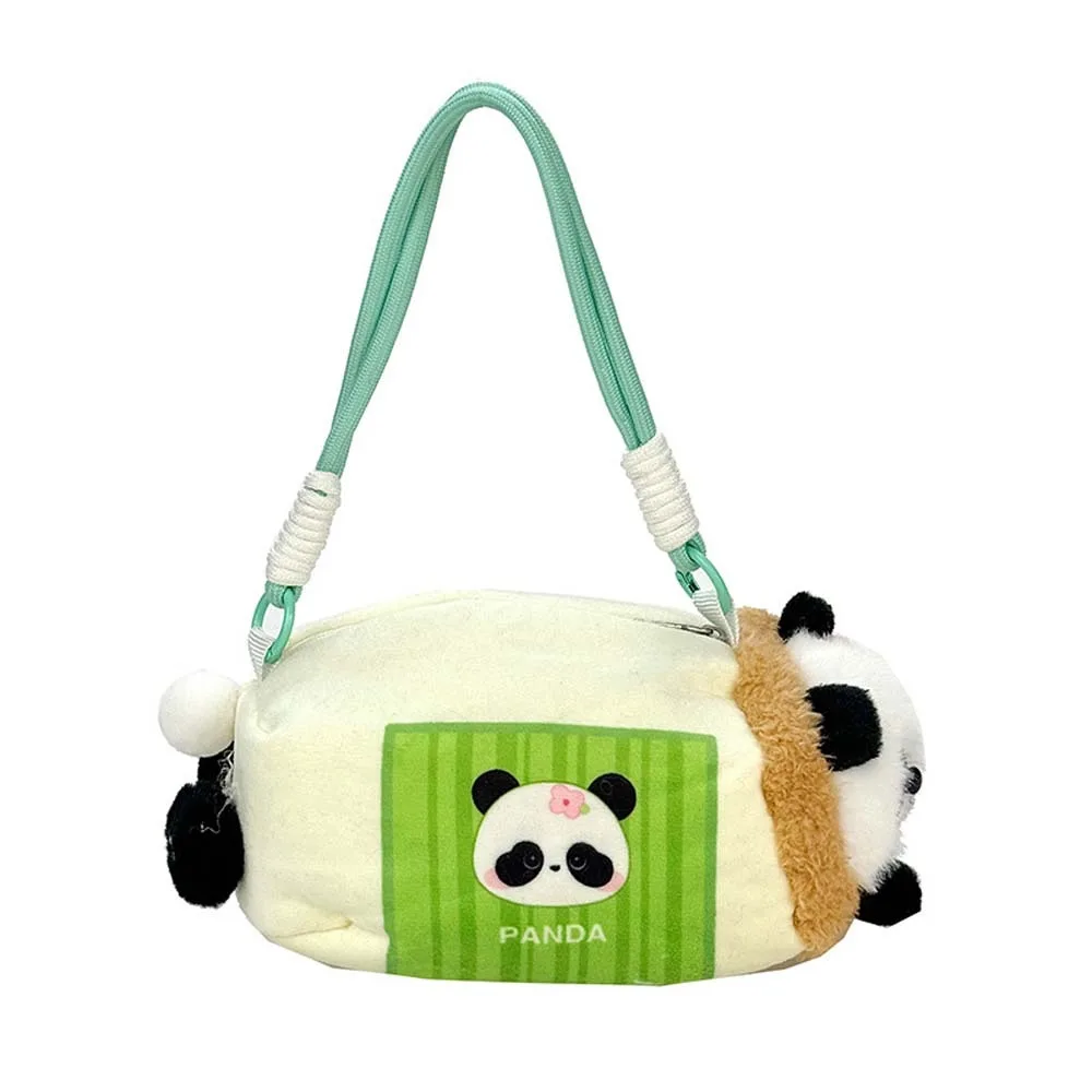 Cute Panda Plush Handbag Large Capacity Cartoon Raccoon Shoulder Pouch Soft Lightweight Golden Snub-nosed Monkey Bag Daily