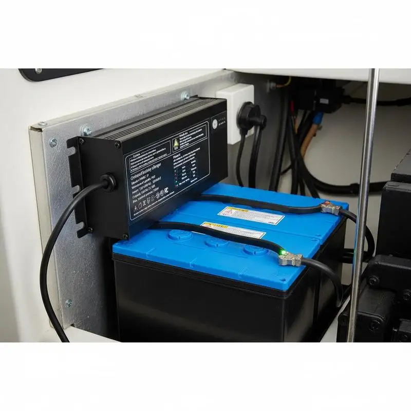 

Marine Battery Maintainer 1-Bank 10A 12V Onboard Charging Unit For Large Boat Yacht RV Lithium-Ion LiFePO4 NCM Lead-Acid Compatibility Smart Pulse Tech Automatic Power Management Compact Design Aluminum Housing Multiple Battery Types Support AC 100-2