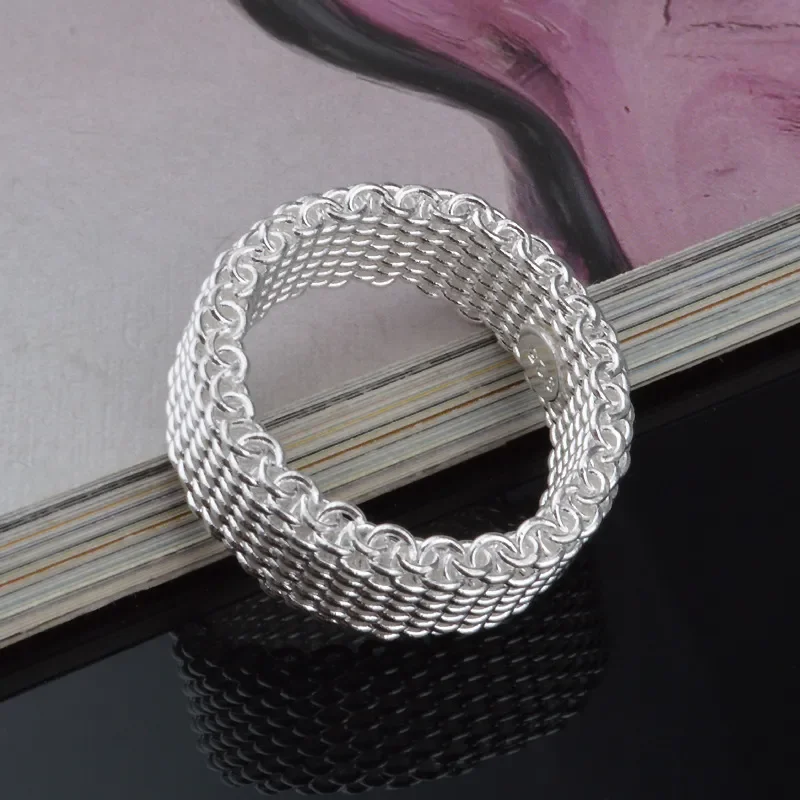 Fashion High Quality 925 Sterling Silver Mesh Interwoven Ring For Woman Christmas Valentine\'s Day Jewelry Gift