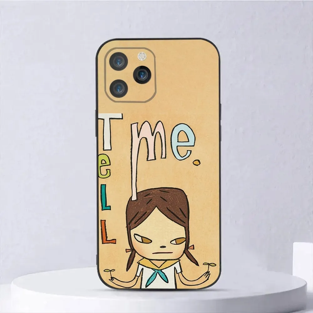 Yoshitomo Nara Art Phone Case For iPhone 15,14,13,12,11,Plus,Pro Max,XS,X,XR,SE,Mini,8,7 Soft Silicone Black Cover