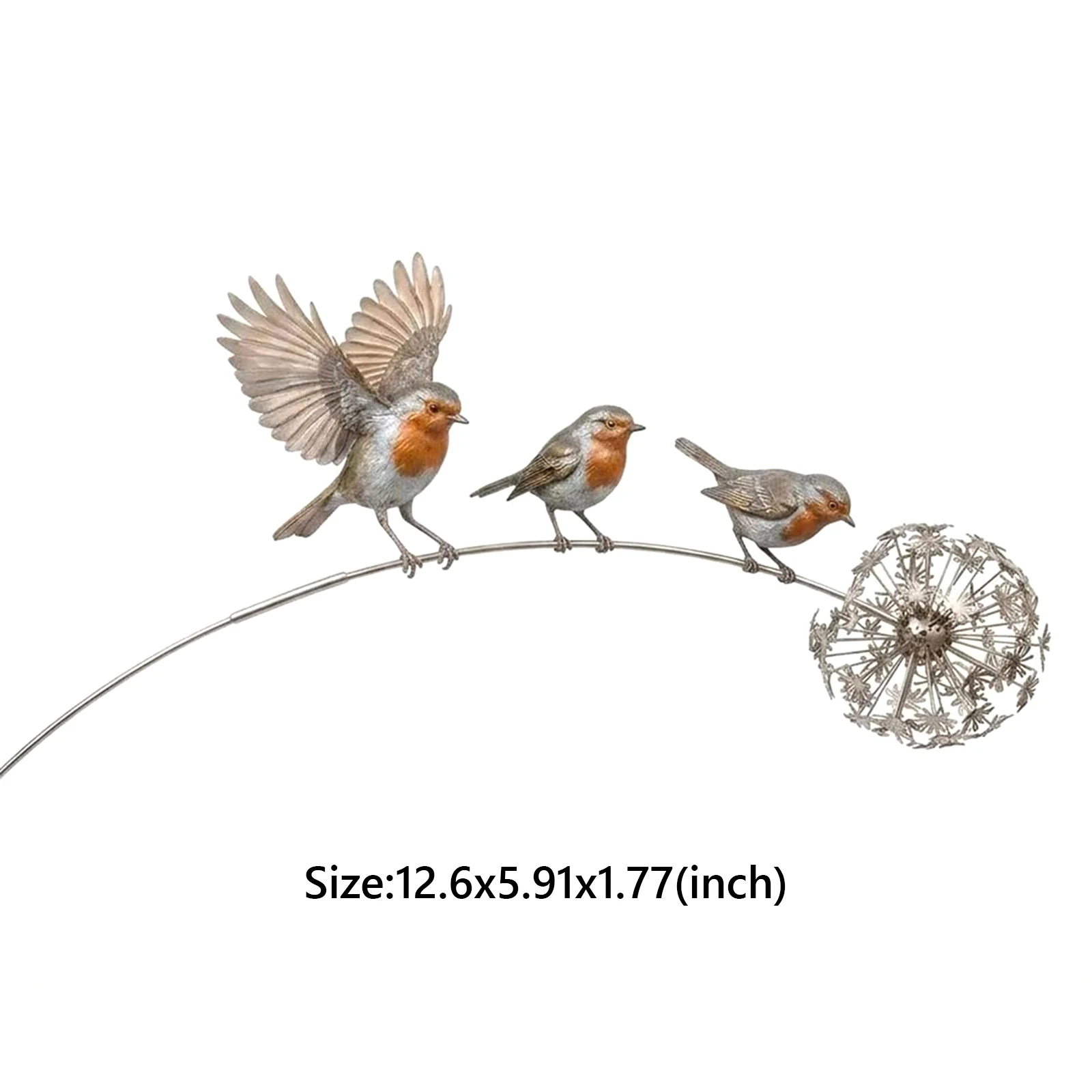 Rustic Robin Dandelion Decorationn Metal Robin Garden Stake Handmade Metal Bird Garden Sculpture Outdoor Yard Art Decor