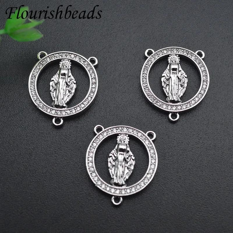 15x20mm Metal Rhodium Color Virgin Mary Shape 3 Loops Connector Clasp for Jewelry Findings 20pcs/lot