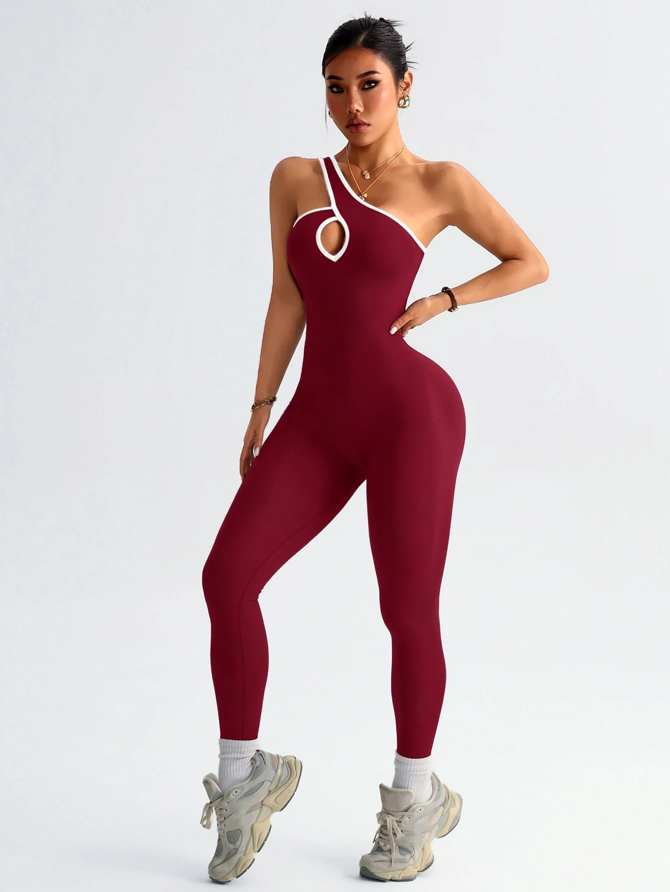 Nahtloser Yoga-Jumpsuit für Damen, Workout-Bodysuit mit Bauchkontrolle und Po-Lifting-Effekt, Sportbekleidung, Elegante Sportswear, Gestreiftes Athletik-Outfit – Detail 4