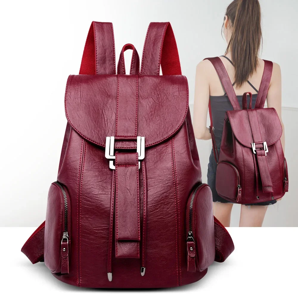 

High Quality Leather Backpack Woman New Arrival Fashion Female Backpack String Bags Large Capacity School Bag Mochila Feminina