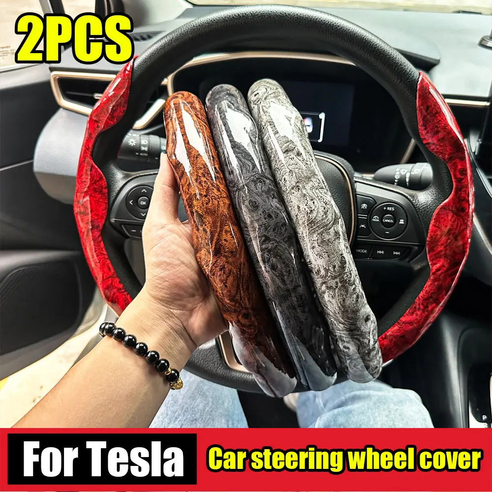 Für Tesla Model 3 Y Leder-Lenkradbezug Luxuriös Rutschfest Komfortabel Langlebig Stilvolles Design Fahrzeug-Innenausstattung Zubehör