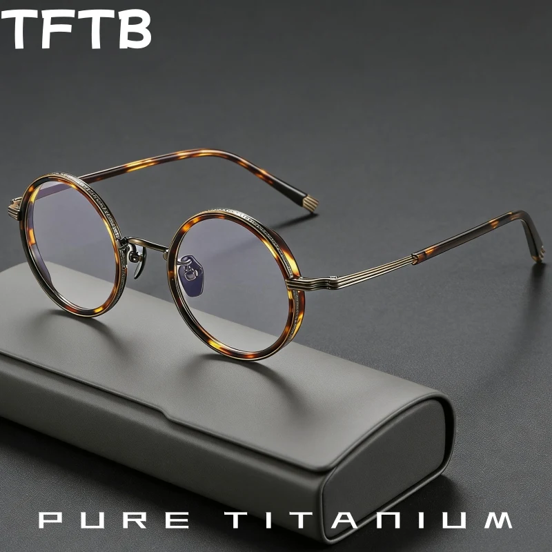 

Оправа для очков TFTB из чистого титана и ацетата, маленький размер, унисекс, ретро-круглый дизайн, модные очки с широкими дужками O2512G
