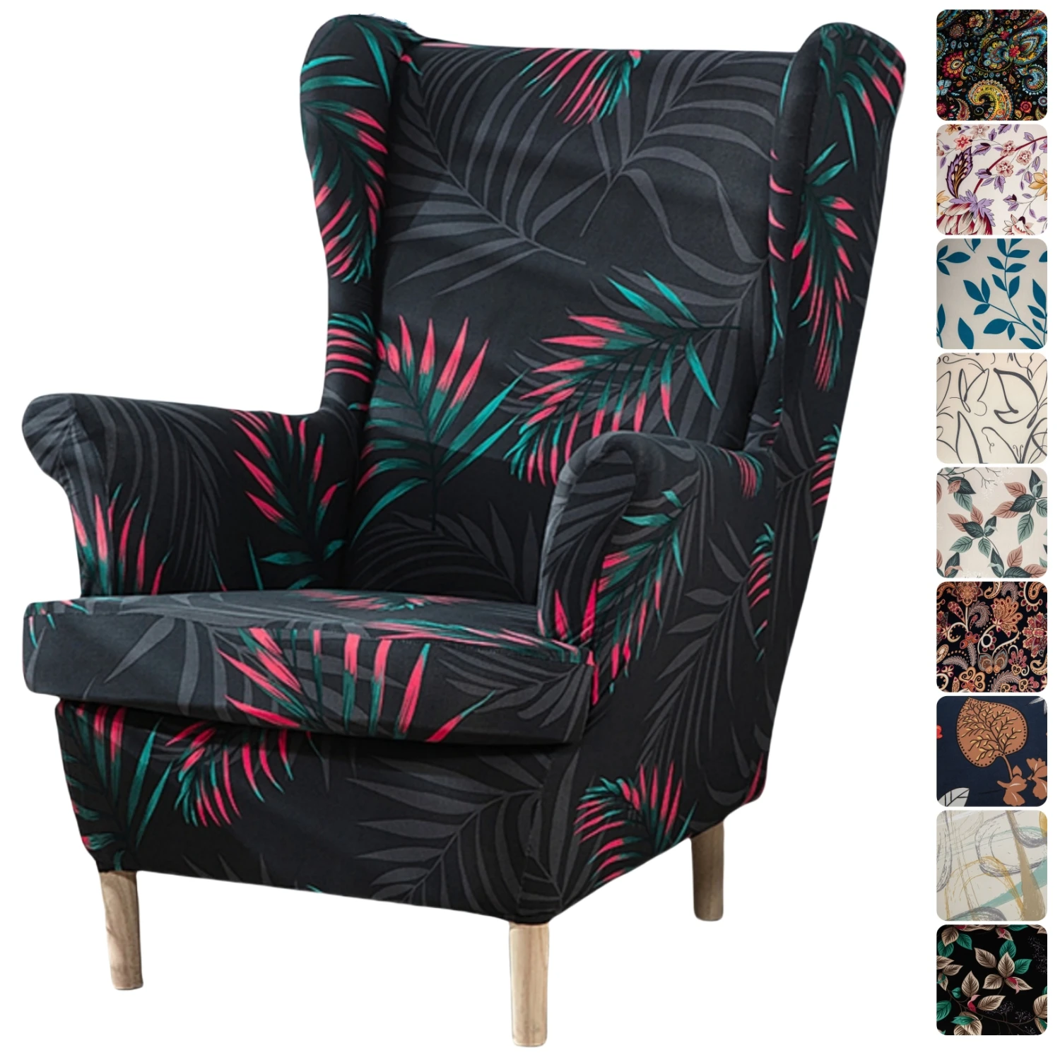 Printed Wing Chair Covers For STRANDMON Chairs Stretch 2 Piece Wingback Chair Slipcover Wingback Armchair Covers Living Room