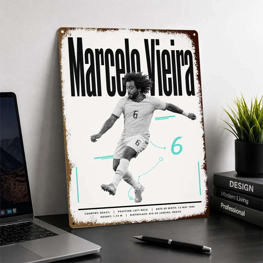 Marcelo Vieira Football Textured Poster Customized Metal Tin Sign Club Legacy Style Wall Art Ideal For Office Or Collector Den