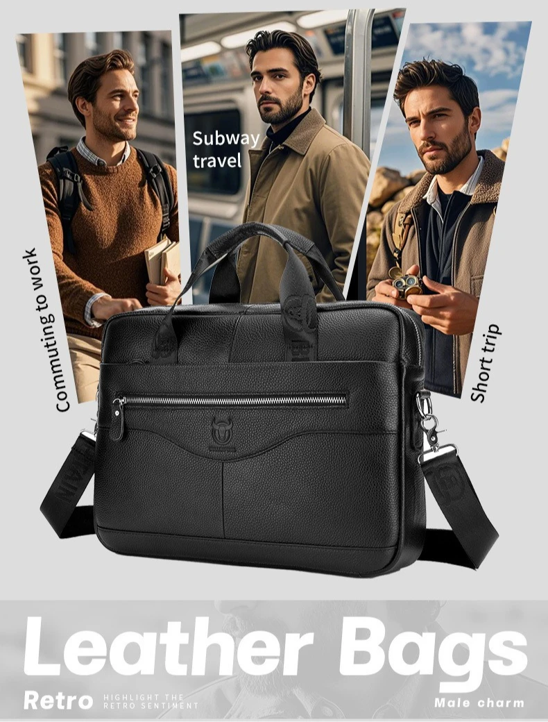 حقيبة كمبيوتر محمول للرجال من الجلد الحقيقي بكتف واحد حقيبة كروس متعددة الوظائف متعددة الجيوب حقيبة كتف واحدة للأعمال #1