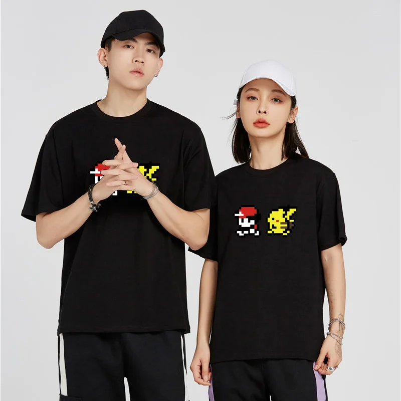 

Anime Pokémon Pikachu pixel cute style unisex 100%cotton Tshirt O-neck Short sleeve 2026 summer Men's Harajuku graphics shirt