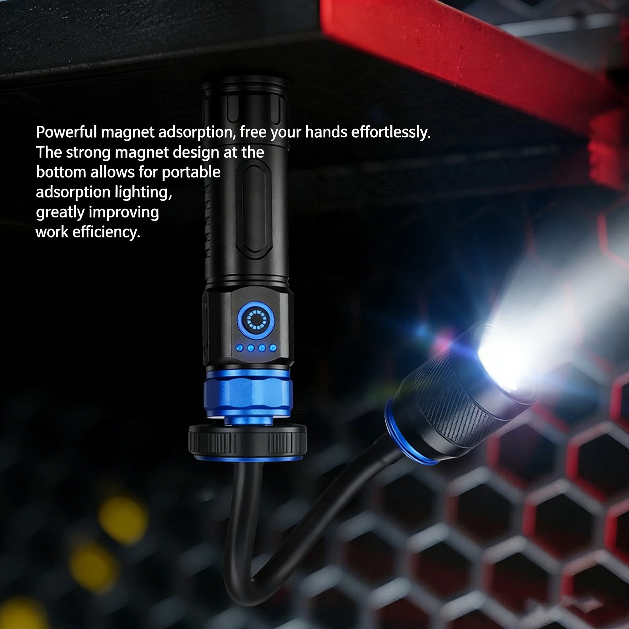 360° Rechargeable Magnetic Work Light With Flexible Gooseneck 3 Modes Zoomable LED Flashlight Type-C Charging Camping Lighting