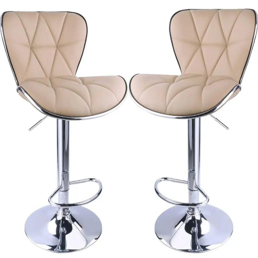 Shell Back Bar Stools Set of 2, Adjustable Bar Stool with Back, Swivel Barstools Khaki