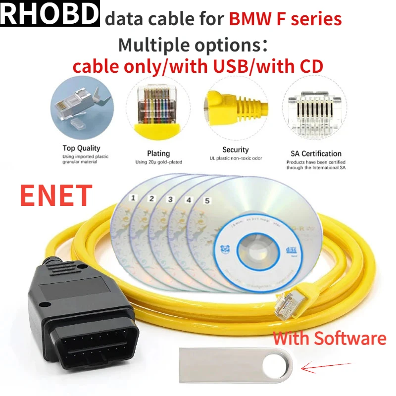 ENET ICOM Codificação Cabo Ethernet Ferramenta de Dados Ocultos Cabo de Diagnóstico OBD2 Ferramentas de Digitalização BMW Série F, Alta Qualidade, Novo