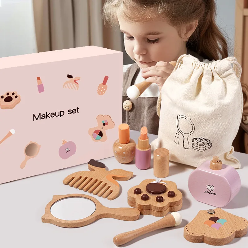 

Wooden Toddler Makeup Play Set Role-Playing Educational Early Learning Set Develops Grasping Coordination and Interactive Skills