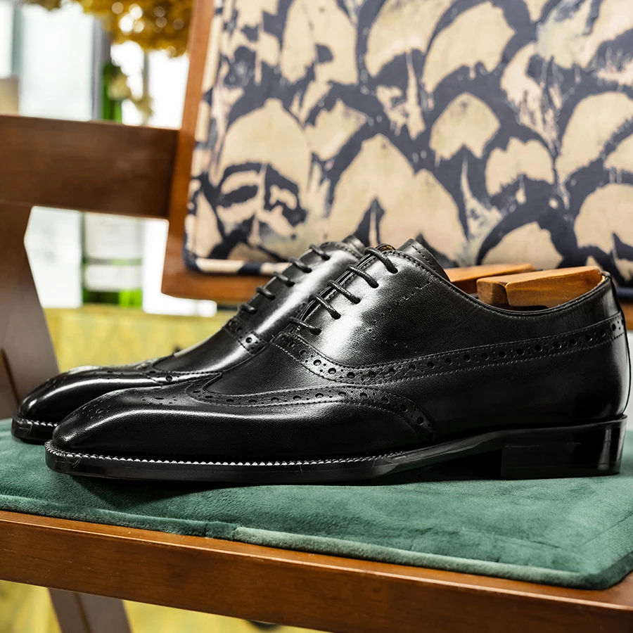 Hanmce Oxford Shoes Fashion Genuine Leather Breathable Patent  Shoes For Men