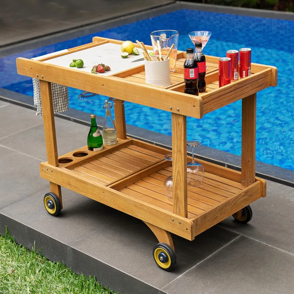 

Mozaic Teak Wood Outdoor Kitchen Cart, Natural Teak