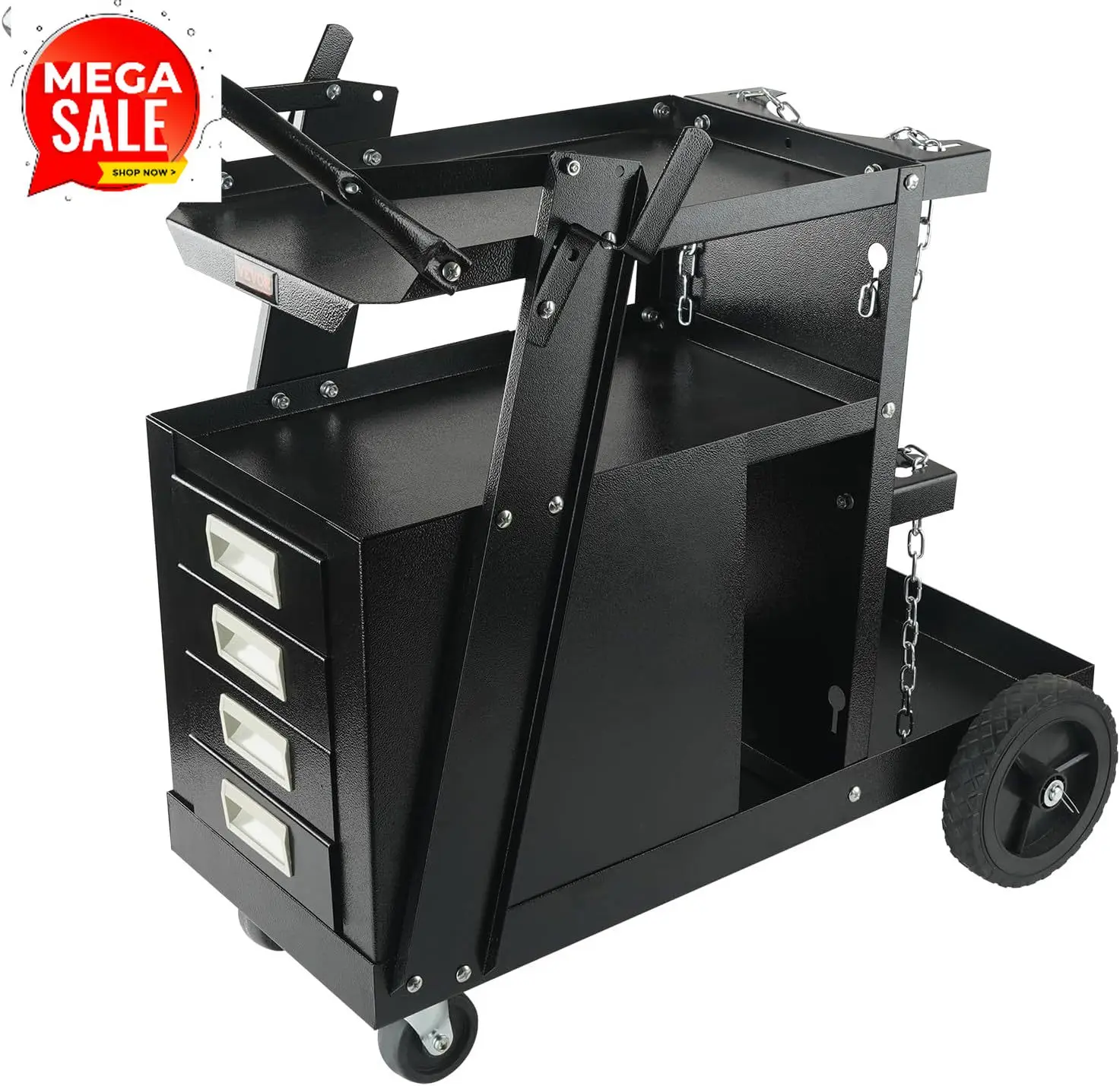 

Welding Cart, 2-Tier 4 Drawers Welder Cart with 265 LBS Weight Capacity, 360° Swivel Wheels, Tank Storage Safety Chains, Heavy D