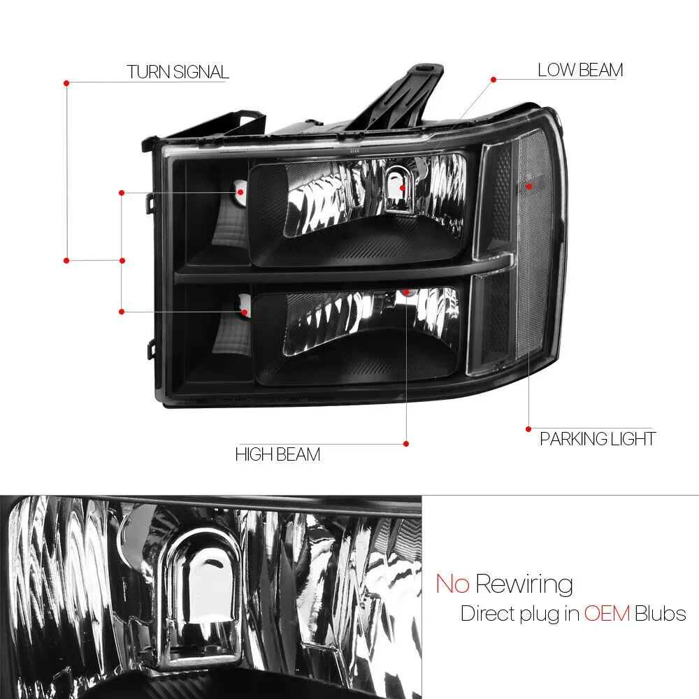 Headlamp black housing 2007-2014 with clear turn signal reflector 55w halogen lamp New conditions