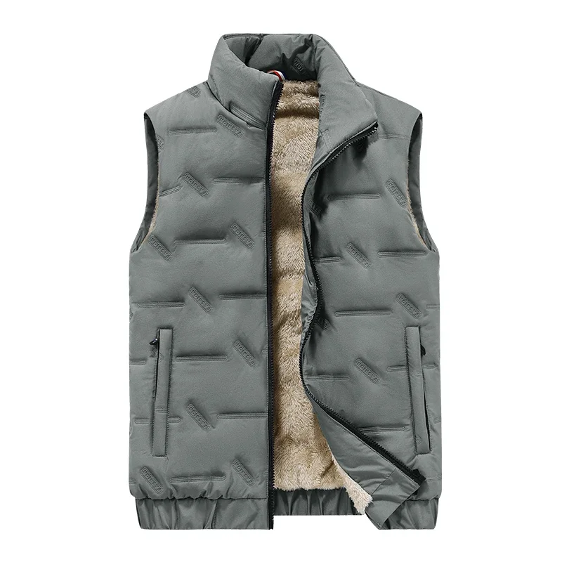

Зимние мужские жилеты больших размеров S-6XL, куртка из овечьего кашемира, утепленный жилет, модный ветрозащитный мужской костюм с воротником-стойкой, повседневная теплая одежда