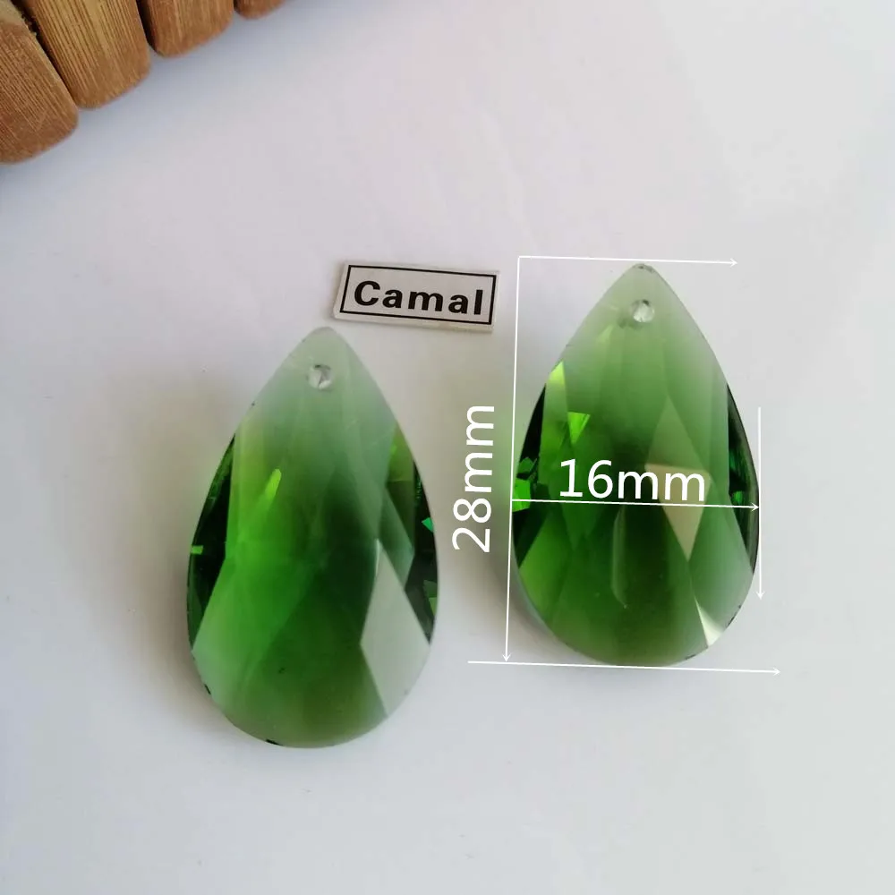 Camal 10 pçs 28mm malha verde forma gota prismas de cristal pingentes grânulo pendurado para joalheiro lustre iluminação da lâmpada casamento peças