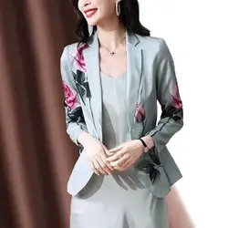 spring autumn tailored collar fashion Long Sleeve Blazers women High street Slim Printing Button Cardigan elegant office coat