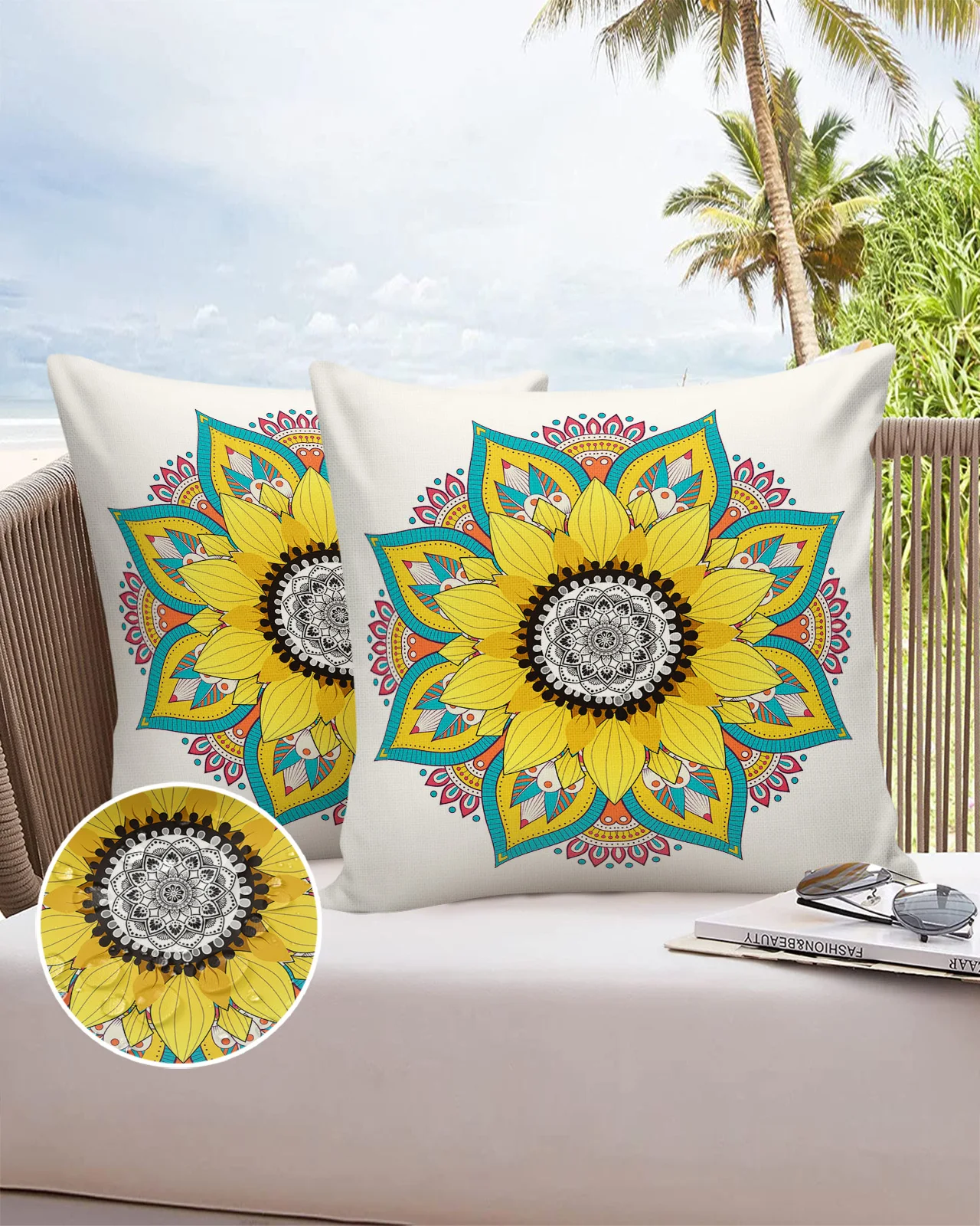 

2/4PCS Outdoor Pillowcase Mandala Sunflower White Waterproof Decorative Sofa Throw Pillow Cover Case Garden Patio Cushion Covers