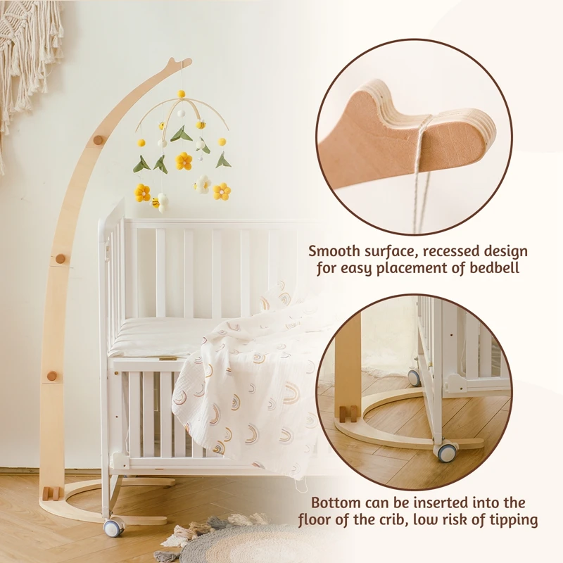 Baby Floor Bending Bed Bell Bracket Toy 0-12 Month Wooden Mobile Newborn Music Box Bed Bell Hanging Holder Bracket Crib Toy Gift