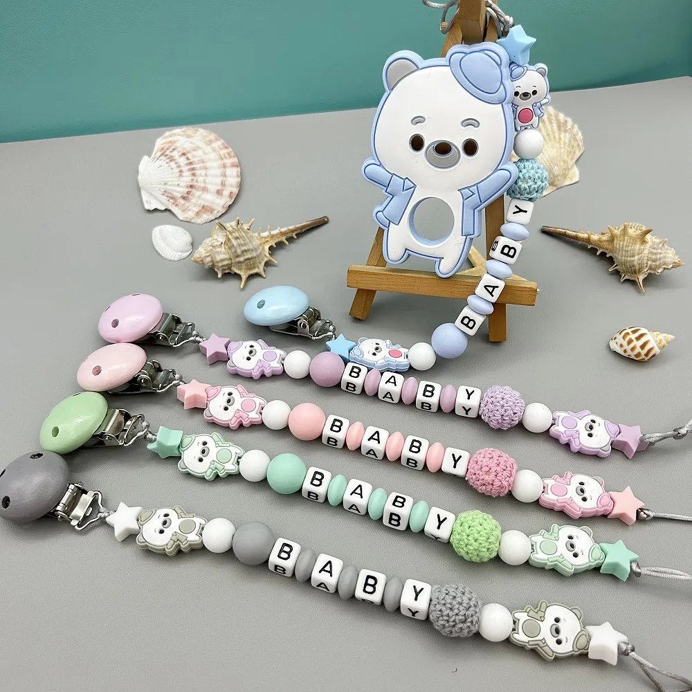 Custom English Russian Letter Name Silicone Girl Pig Pacifier Clip Chain Teether Pendant for Baby Pacifier Kawaii Teether Gifts