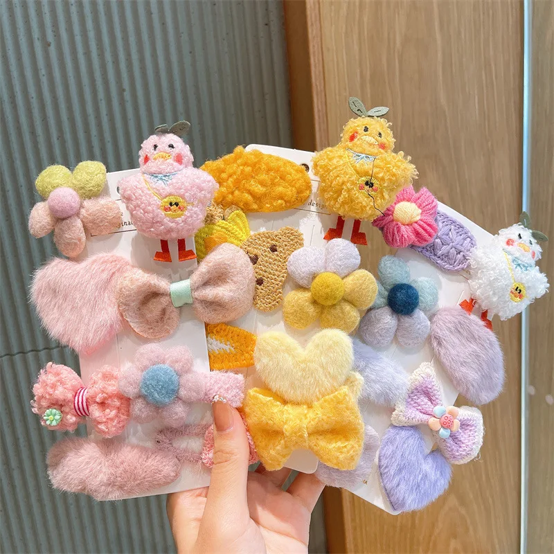 8pcs/set Cute Children Hair Pin Plush Animal Bow Floral Kawaii Princess Hair Clips Headwear Baby Girls Kids Hair Accessories