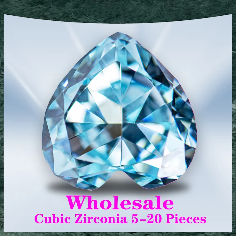 

Cubic Zirconia Wholesale No Certificate Crushed Ice Cut Heart Shape Aquamarine Color Charms Beads for Jewelry Making Materials