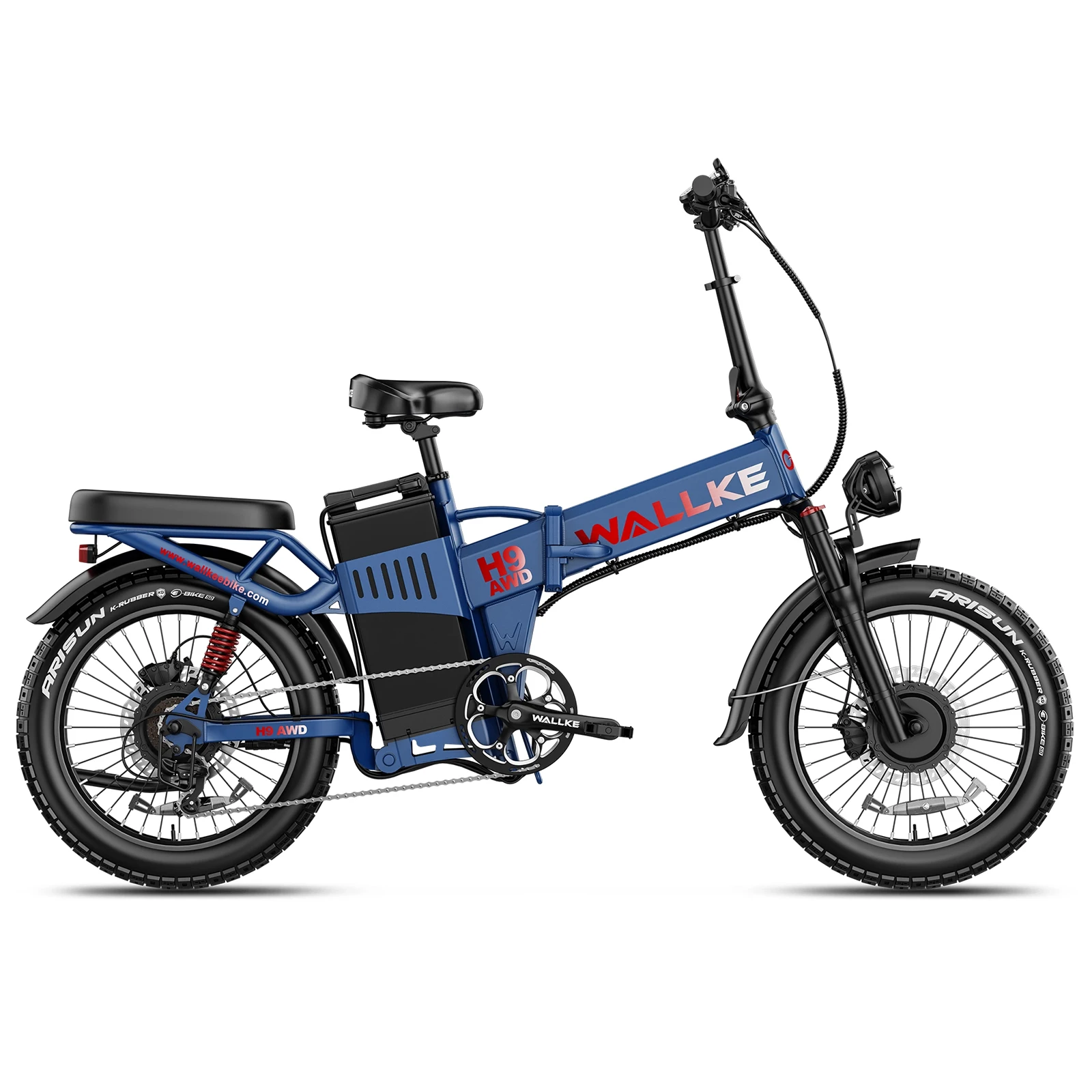W Wallke H9 AWD Dual Motor Electric Bike for Adults, 48V 40Ah Long Range Ebike, Fast E-Bike, 20"x4" Fat Tire Electric Bicycle, UL2849