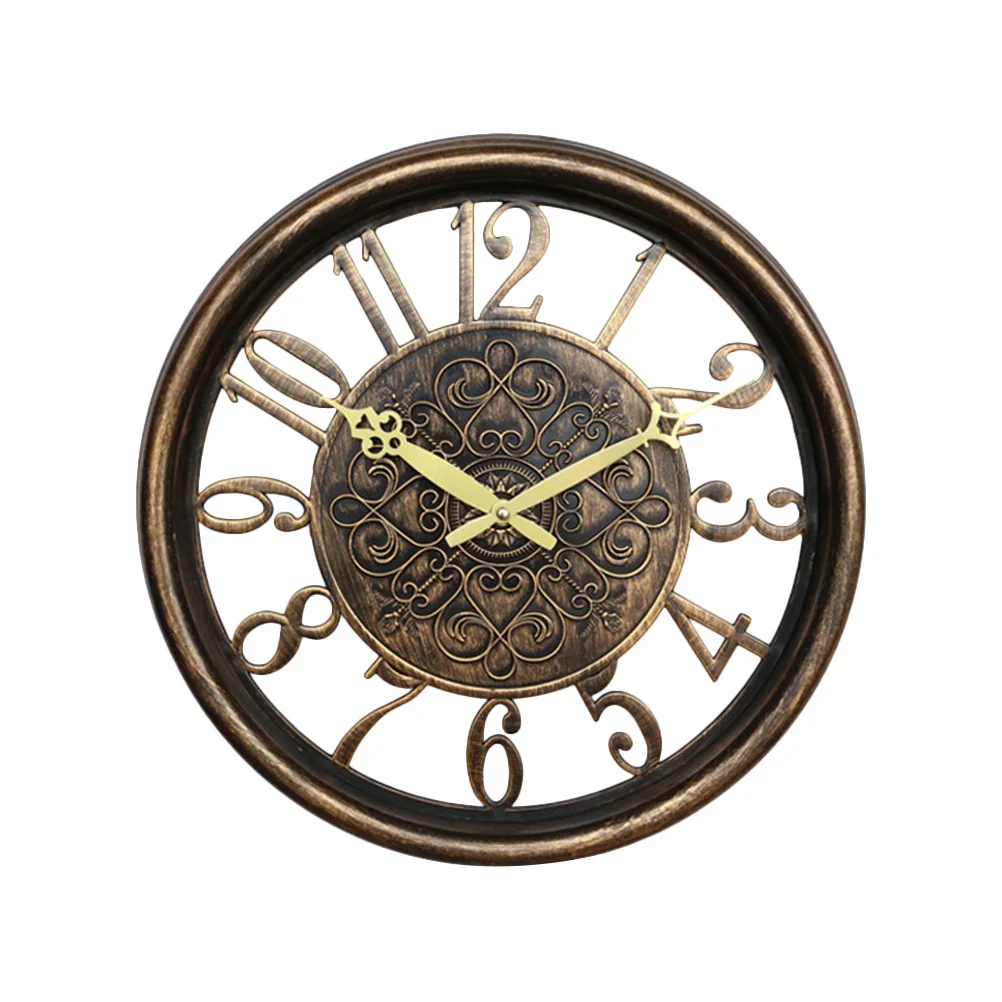 

1PC Wall Clock European Style Hollow Hanging Clock for Living Room Office Bar Home Decor No (Yellow)