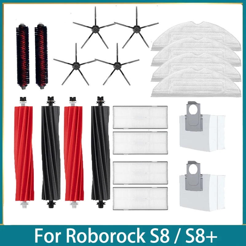 قطع غيار Roborock S8 + قطع غيار DuoRoller فرش جانبية رئيسية ممسحة قماش HEPA فلاتر أكياس الغبار إكسسوارات