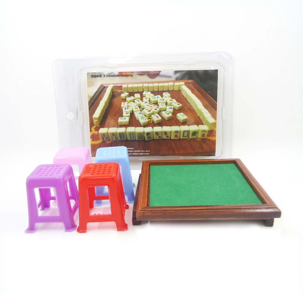 

1 12 Scale Dollhouse Miniature Mahjong Table Chairs Multi-colored Wood Plastic for Dollhouse Decoration