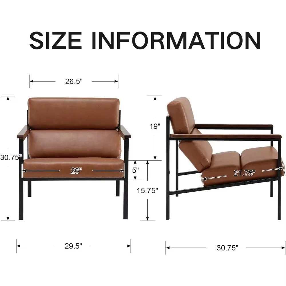 금속 프레임 가죽 커피 의자, 안락의자, 안락의자, 30.75L x 29.5W x 30.75 인치