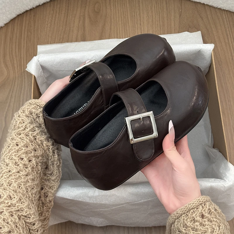Outdoor Shallow Ladies Elevator Shoes Thick-soled Height Increasing Women Mary Jane Shoes Fashion Belt Buckle Casual Shoe New