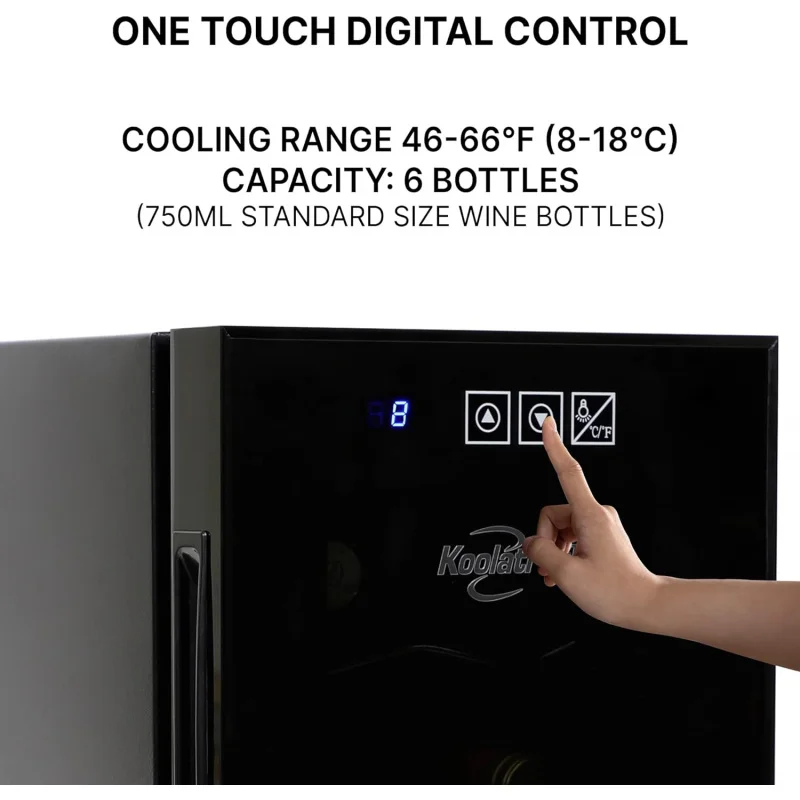 Refrigerador termoeléctrico de 6 botellas de vino, 0,65 pies cúbicos (16L), para almacenamiento de vino tinto, blanco y brillante