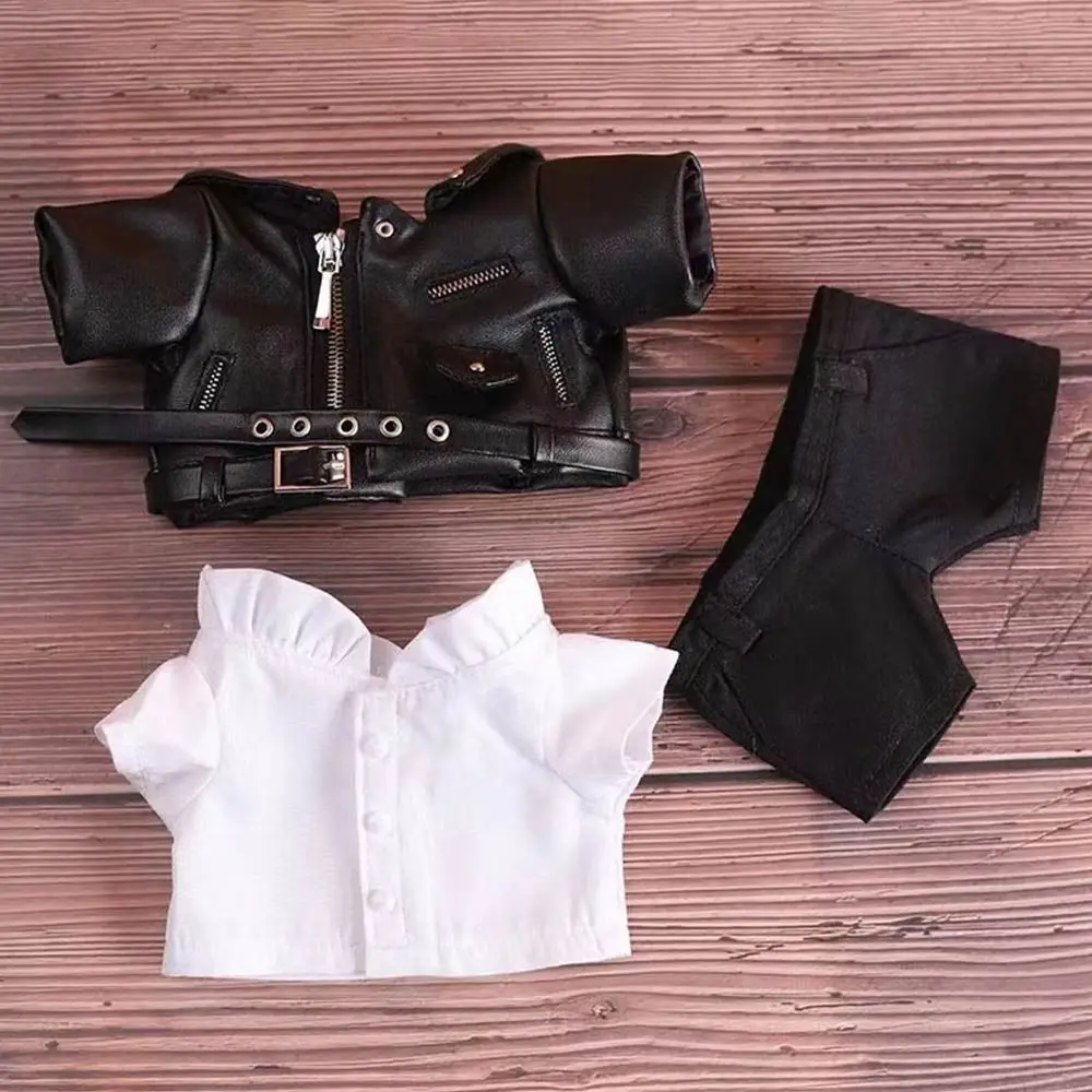 Crianças presente para bonecas ídolo jaqueta de couro do plutônio 20cm roupa boneca camisa de pelúcia roupas de boneca calças acessórios