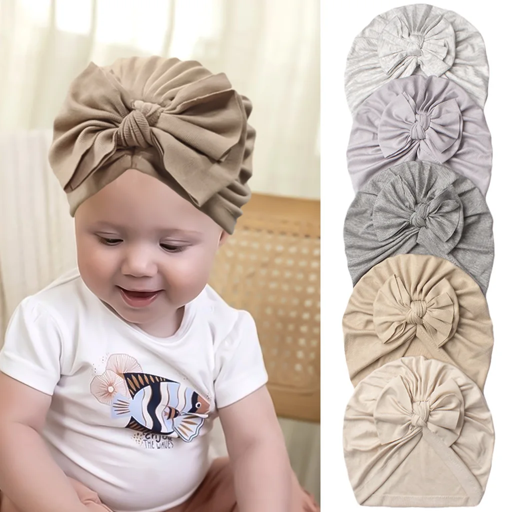 

Natural Color Baby Cotton Turban Newborn Bonnet Beanies Boys Girls Head Wraps Infant Bowknot Caps Kids India Turban Headwear