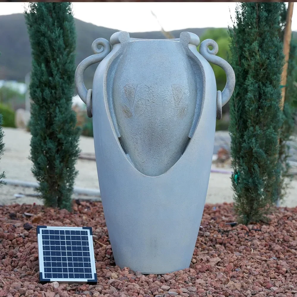 

Solar tank fountain, amphora design, outdoor water feature, polyresin structure, beautiful and practical, large fountain